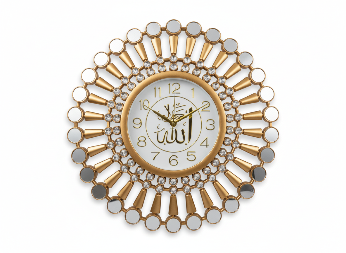 Golden Islamic Decor Circle Wall Clock