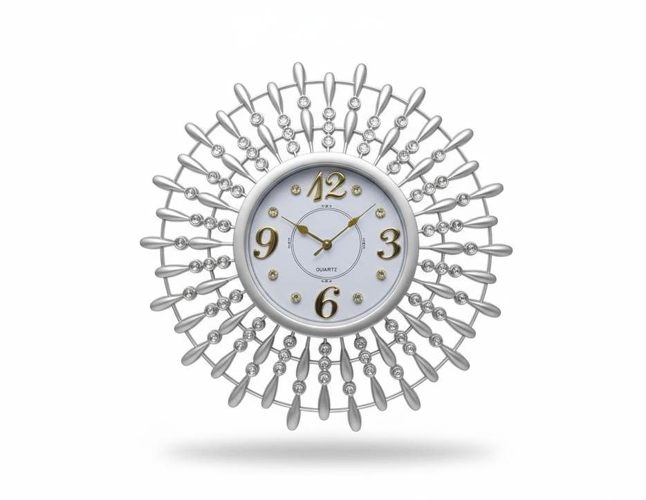 Premium Silver Sunburst Decorative Wall Clock
